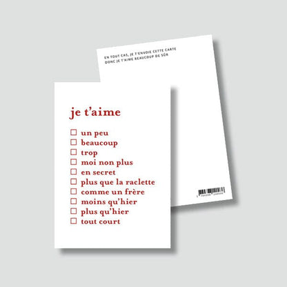 Carte postale love – "Je t’aime" (carte à cocher) Boutique Bulma Shop 