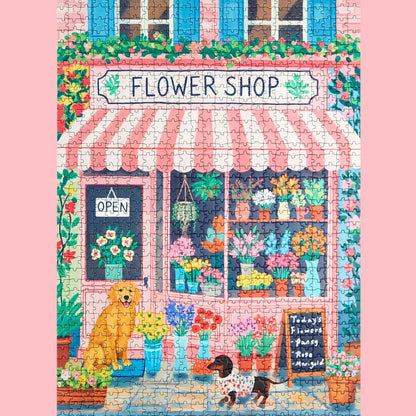 Puzzle 1000 pièces – Illustration poétique d’animaux Boutique Balvi Flower shop labrador 