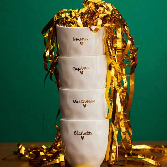 Tasse à café en céramique "Maîtresse" avec inscription dorée – Atelier Jasmin Boutique Le Petit Souk 